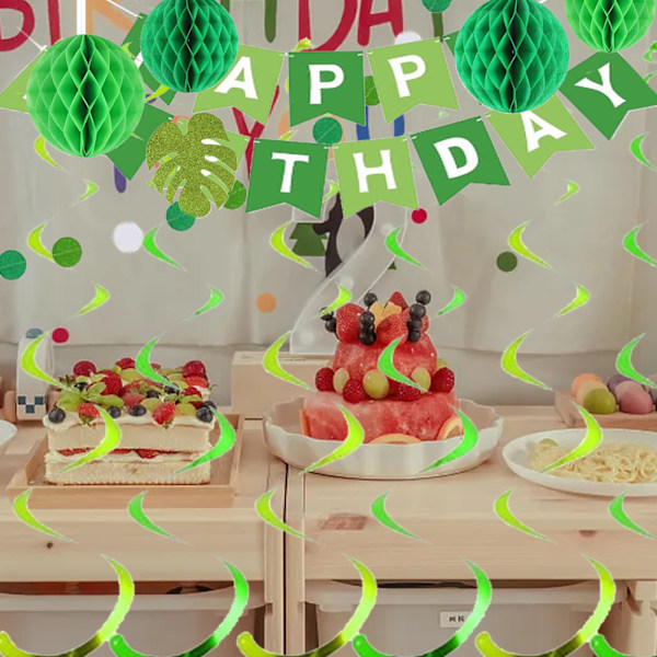 Grön Grattis På Födelsedagen Dekorationer Set, Grön Grattis På Födelsedagen Banner Fest Dekorationer Set Med Honungskaka Bollar, Födelsedagsfest Tillbehör För Pojke Flicka