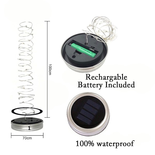 Solcellsburk lock String Lights LED Vattentät Fairy Jar Lids Lights för uteplats trädgård bröllop