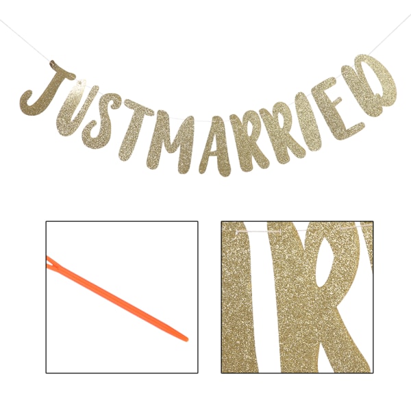 JUST MARRIED Banner Bunting Bogstav Streamer Brudebruser Bryllup Dekoration (Guld)