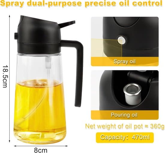 2-i-1 oljespray för airfryer 470 ml - för matlagning, stekning, grillning, sallader