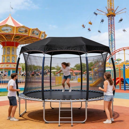 10ft Trampolin Solsejl - UV-resistent Kaleche - Udendørs Leg - Vandtæt Materiale - Passer til 8 Stænger - Sort
