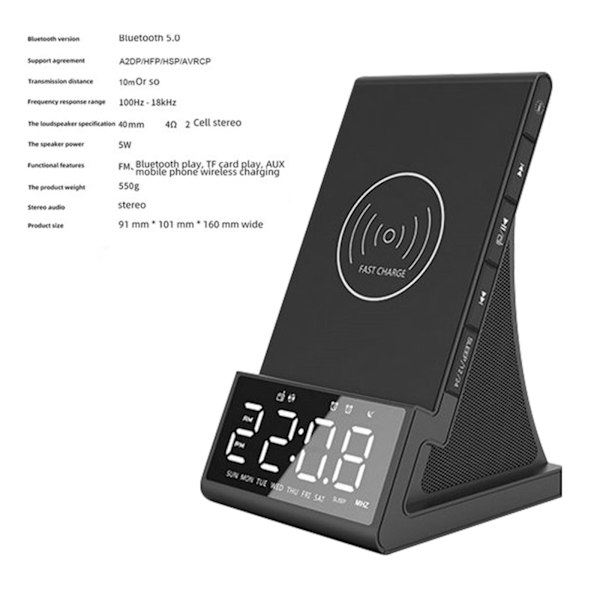 Trådlös Bluetooth-laddare väckarklocka