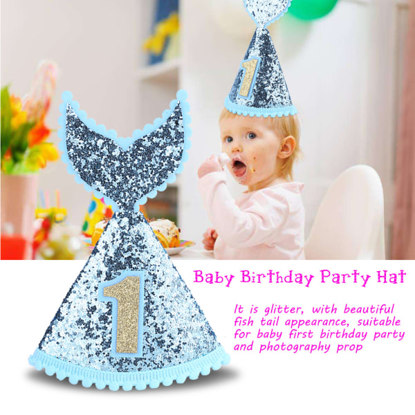Glitter Baby Första födelsedag Dusch Party Hatt Pannband Tillbehör Ett år gammalt foto rekvisita (blå)