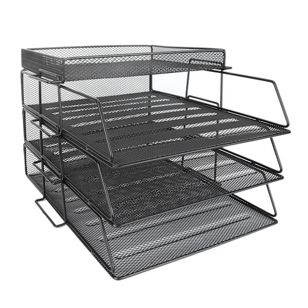 4 stk. Filhylde Stabelbar Adskillelig Mesh Huldesign Stor Kapacitet Nem Installation Skrivebords Filopbevaring Holdere