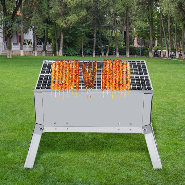 Utomhus Camping Patio Rostfritt Stål BBQ Grill Fällbar Bärbar Grillspis Kolgrill