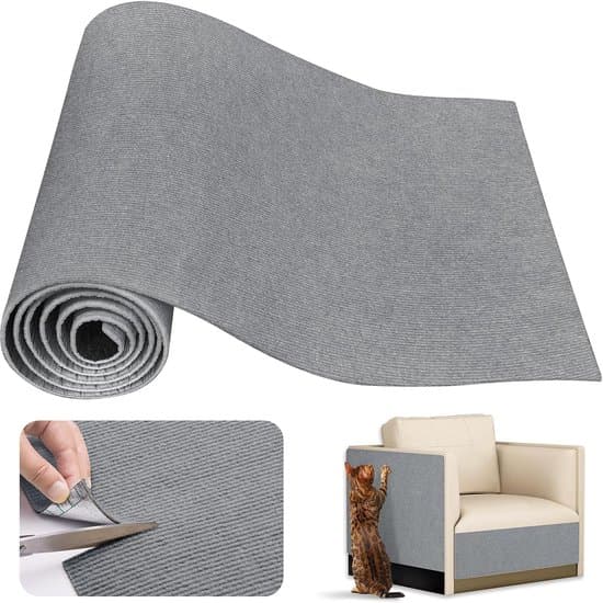 Selvklebende 200x40cm klorematte for katter, klippbar sofaprotektor mot kloring, DIY-matte for sofaer og vegger (lysegrå).