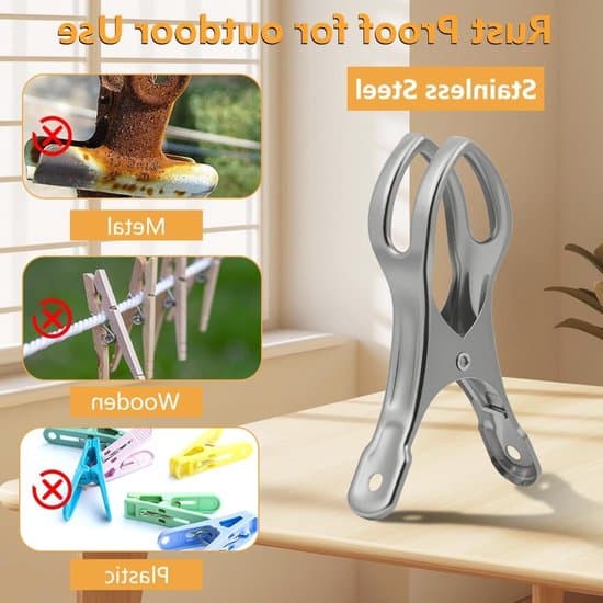 Badehåndkleklemmer i rustfritt stål - 12 deler vindtette - Robust design