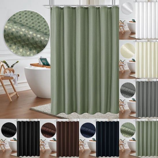 Beige Soft Polyester 180x180 cm Mildew Resistant Shower Curtain with 12 Hooks