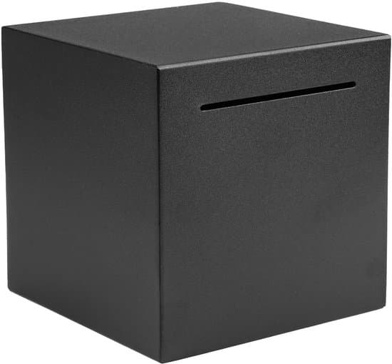 Spargris i rustfrit stål - Tyverisikker - Til voksne/børn - 12x12 cm - Op til 800 mønter/1500 sedler - Sort - Spargris