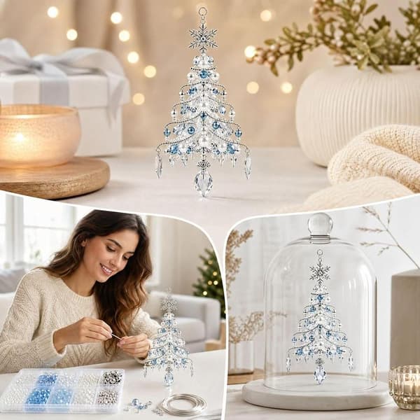 DIY perlesett med iskrystalldesign, elegant juletrepynt for glitrende juledekorasjoner