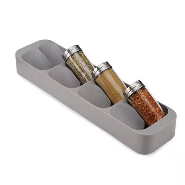 Spice Drawer Organizer with 2 Jars, 8-Compartment Plastic Spice Rack and Spice Storage Box, Kitchen Cabinet Insert