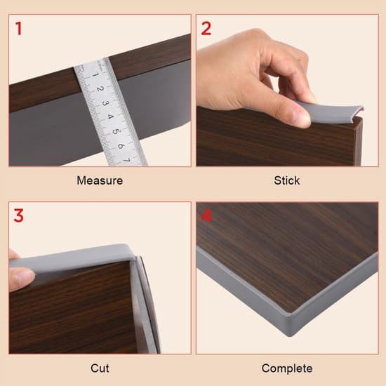 Self-adhesive U-shaped edge banding, flexible TPE table corner protector, 3m x 30mm, beige.