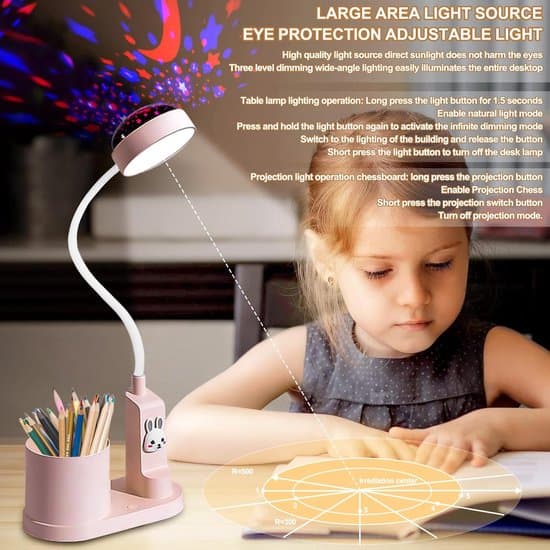 Children's Table Lamp, LED Bedside Lamp with Pen Holder and Star Projection