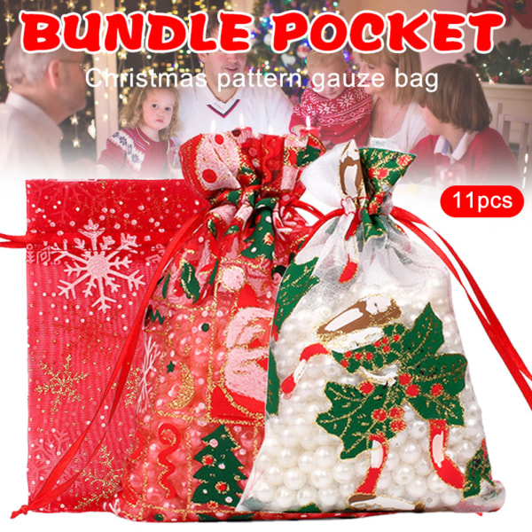 11Pcs Christmas Organza Bags Drawstring Gift Bags for Party Wedding Christmas Valentine Favors