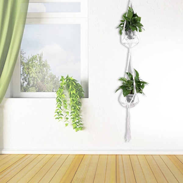 105cm Vevd Bomulls Tau Plantepottholder Ben Hengende Taukurver Nett Lomme (Dobbel Bekken)