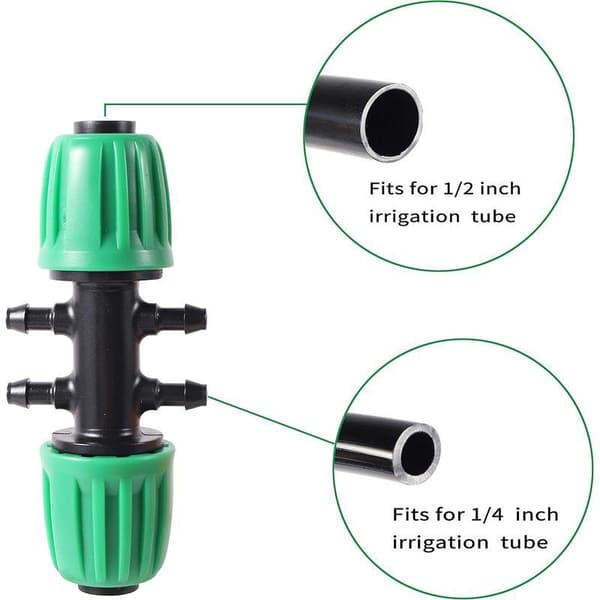 10 T-koblinger, 13mm og 4mm mothaker, hardplast, anti-drypp, for dryppvanning