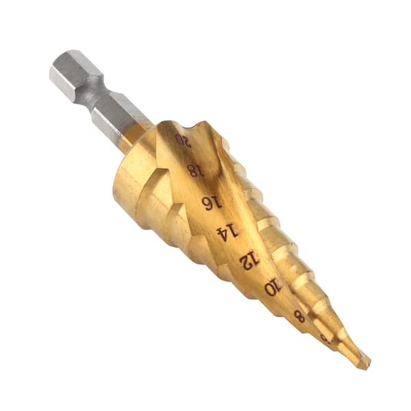 1 pc High Speed Steel Titanium Coated Step Drill Spiral Flute Hex Shank Power Tool 4-20 mm