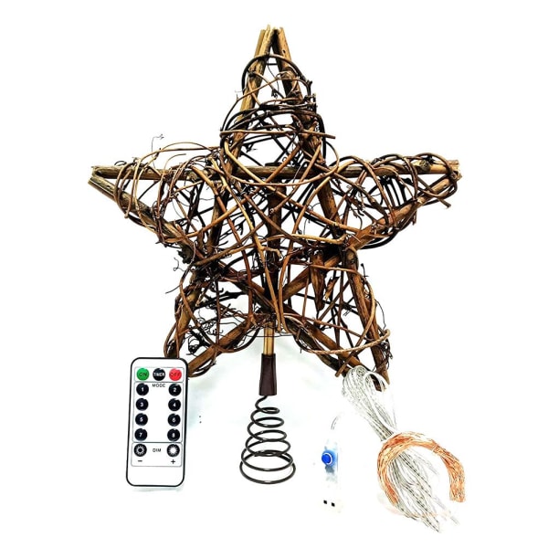 Julgransstjärna i rotting med ljusslinga USB 50 LED-lampor för julgransprydnad inomhusfest heminredning