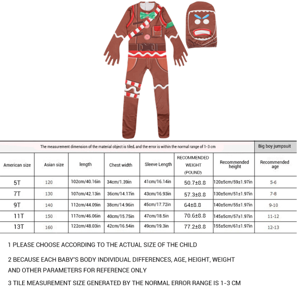 Gingerbread Men Jumpsuit kostym Halloween Cosplay kostym med mask