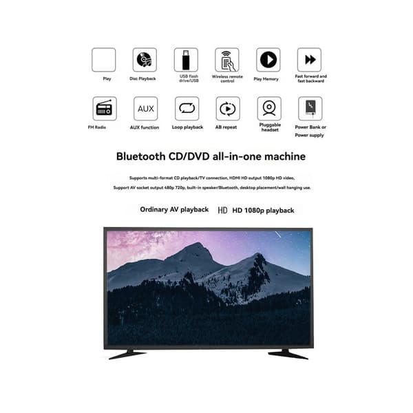 VCD, CD, DVD Multifunctional Audio Music Player with Speaker, FM Radio, Wall-Mounted Auxiliary Input with Remote Control (EU) B