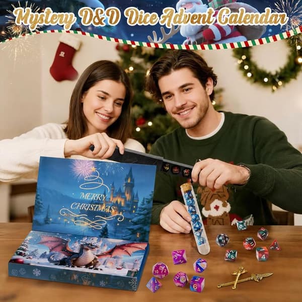 DND Terning-adventskalender 2026, 24-dagers julekalender med overraskelser for D&D og rollespill