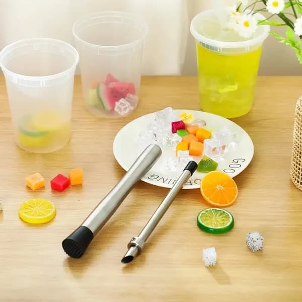 4-delars set: lock till lemonadmuggar, sugrör, hålslag och muddler (22 cm)