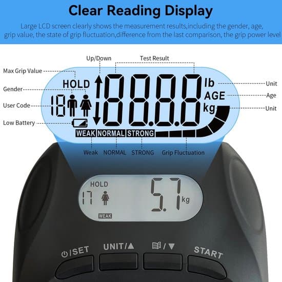 LCD 400lbs/180kg Hand Grip Strength Tester & Dynamometer with 19 Memory Settings for Home & Gym