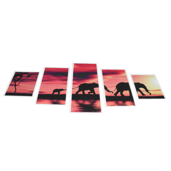 5Pcs Decorative Paintings Sunset Elephant Pattern Frameless Painting Wall Art Craft Decoration