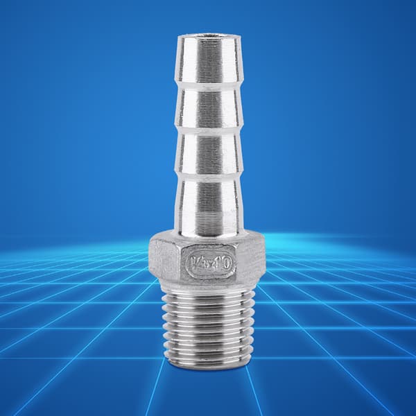 Gjenget rørkobling i rustfritt stål med slangenippel (1/4\"x10mm)