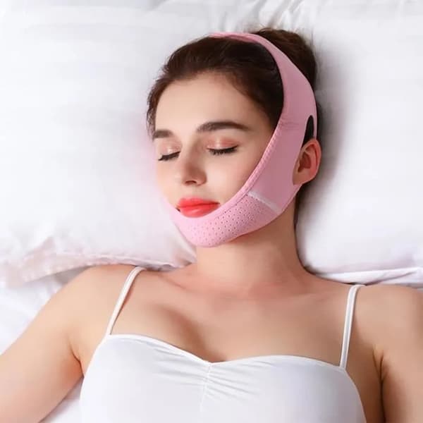 Ansigtsløftende slankemaske, V-formet ansigtsslankning og løft af dobbelthage (sort).