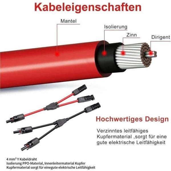 Profesjonell solcellepanelkabelkontakt (1 til 2-pinners) Y-kontakter Solcellepanelkabel MMF + FFM Soladapter 1 par, OUYLAF