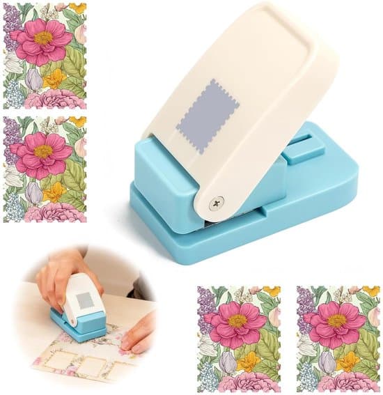 Square Hole Punch, Stamp Shaped Cutter, Paper Cutting Tool, for Envelopes Labels Stamps Diaries, Blue