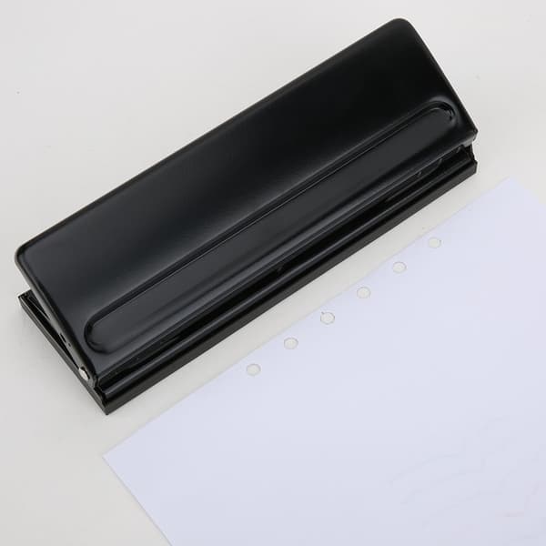 Adjustable 6-Hole Paper Punch, Office Puncher, Black Non-Slip Base
