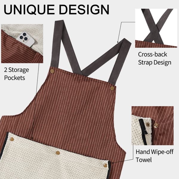 Two-piece kitchen apron set - comes with two removable towels - baking and cooking apron - chef apron with cross strap - unisex - brown