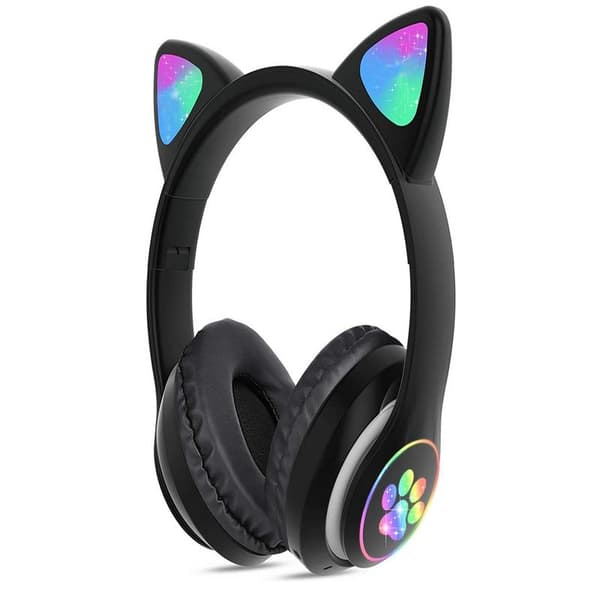 Wireless headphones bluetooth radio fm mp3 cat ears led backlight - Black White