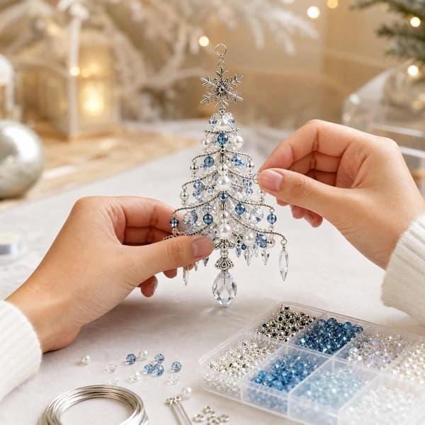 DIY perlesett med iskrystalldesign, elegant juletrepynt for glitrende juledekorasjoner