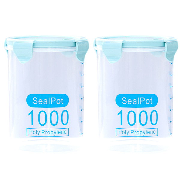 Behållare för skafferiorganisation, 2-pack 1L lufttäta matförvaringsbehållare, spannmålsförvaringslåda, plastbehållare
