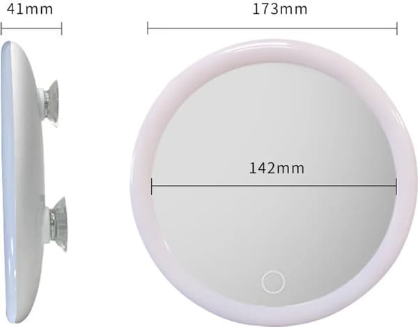 LED Magnifying Mirror with Suction Cups - Three suction cups attach to an LED-illuminated makeup mirror with 10x magnification.