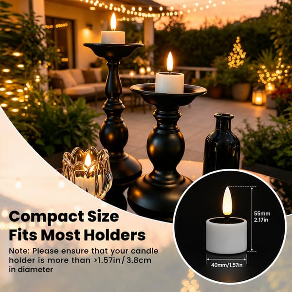12-pakning solcelle-LED-lys – Vanntette flammefrie telys 4 cm × 5,5 cm med skumringssensor, utendørsbelysning for hage og dekorasjon