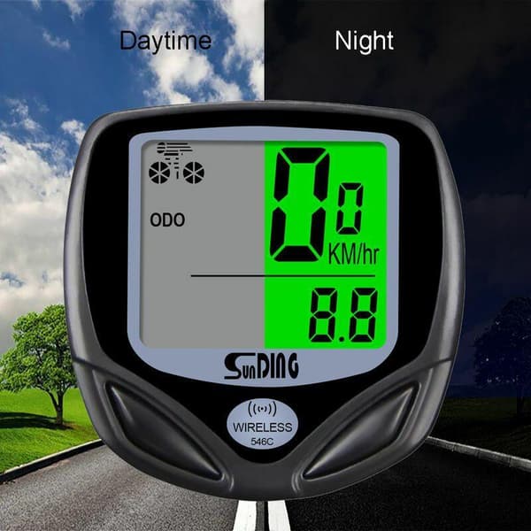 Trådløs cykelcomputer, vandtæt cykelcomputer med baggrundsbelyst LCD-display, speedometer, kilometertæller og stopur -