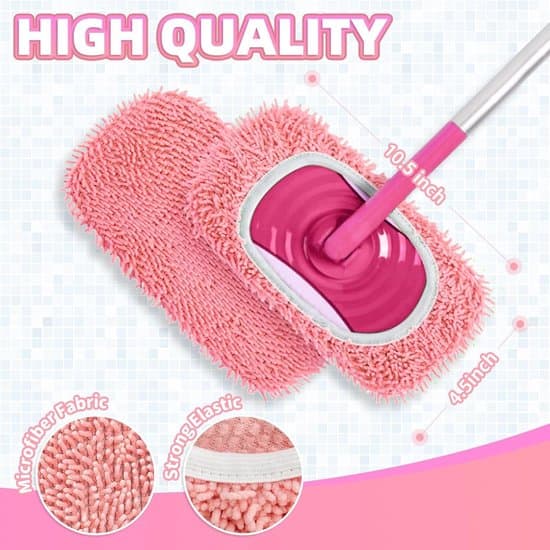 2-delt kompatibel med Swiffer Sweeper Microfiber Flat Mop Erstatningspude 25.5x11.5cm - Genanvendelig - til massive trægulve - Rosa