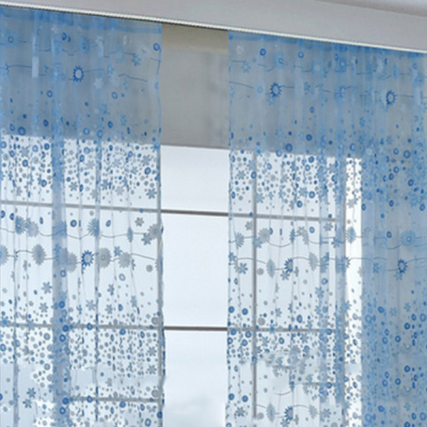 Gjennomsiktig Gardin Innovativ Elegant Translucent Blomster Voile Gardiner for Stue Studie Rom Soverom Himmelblå 100x270cm / 39.4x106.3in (Passer Stang)