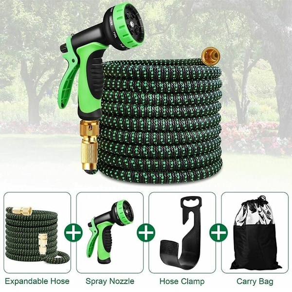 Havehose 50 ft & Dysse, Udvidbar Havehose Heavy Duty, Tilbagekørsel Vandhose 10 Funktion Dysse, Slange med Solid Messingbeslag & Holdbar