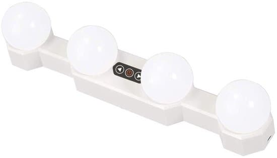 LED Makeup Mirror Light, 4 Bulbs, Dimmable, Portable, Wireless Charging, Hollywood Style, Bathroom Mirror Light (Mirror Not Included).