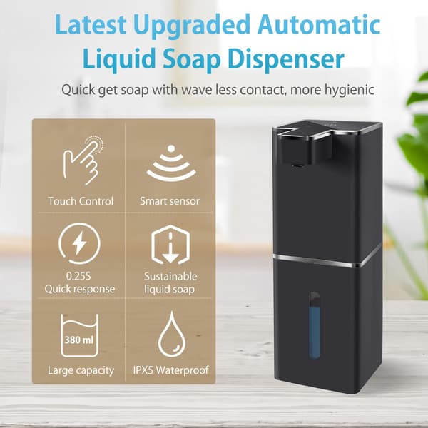 Automatic Liquid Soap Dispenser, Touchless Dispenser (380ml / 12.8oz, Rechargeable, Wall-Mounted, 4 Speeds)