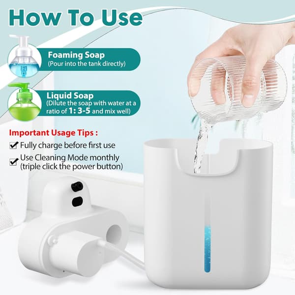 Automatic Soap Dispenser (17 oz / 500 ml Large Capacity Foam Dispenser, 4 Settings, Rechargeable, Wall or Countertop)