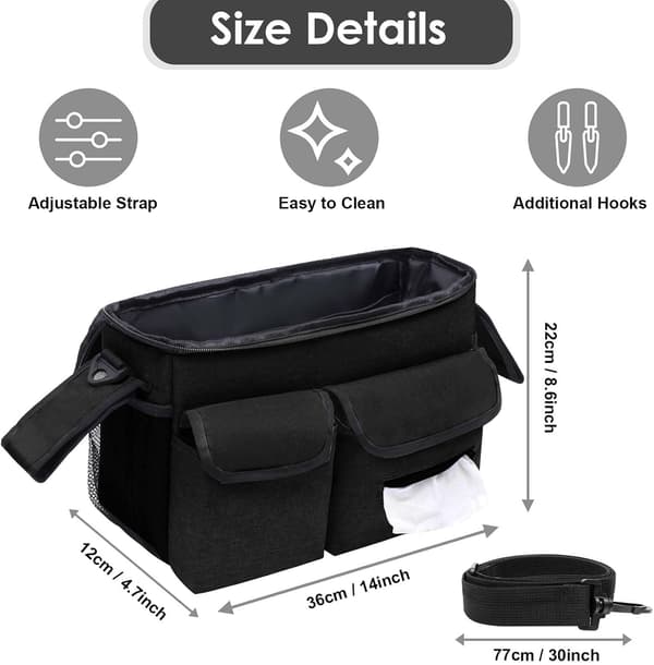 Stroller Bag, Multifunctional Diaper Bag, with Insulated Cup Holder, Zipper Pocket, Shoulder Strap and Storage Space.