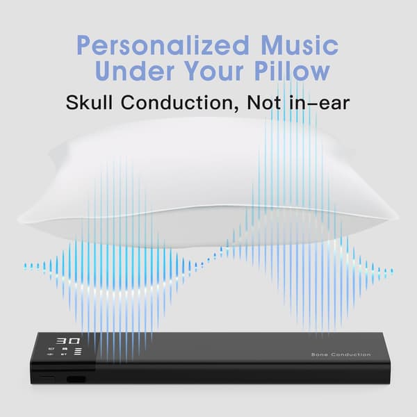 Bone Conduction Under Pillow Sleep Speaker with Display, Extended Design, Bluetooth White Noise Function, (Black)