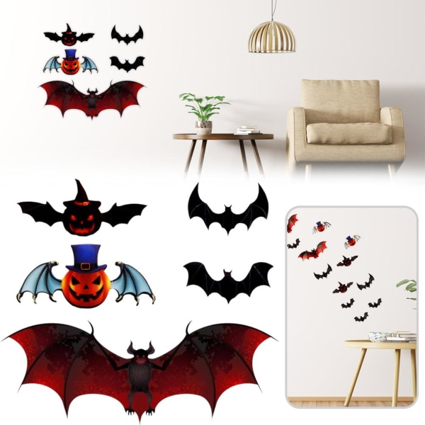 12 kpl/setti 3D Lepakko Seinätarra Vedenkestävä DIY Huoneen Seinätarra Halloween Koriste Seinätarra Huoneille Teemajuhliin