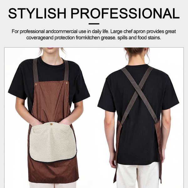 Two-piece kitchen apron set - comes with two removable towels - baking and cooking apron - chef apron with cross strap - unisex - brown